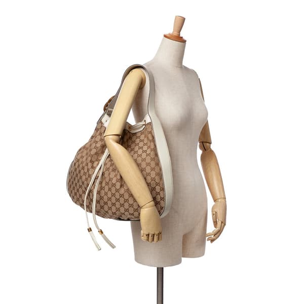 Pre-owned Gucci GG Canvas Interlocking Icon Drawstring Hobo Brown