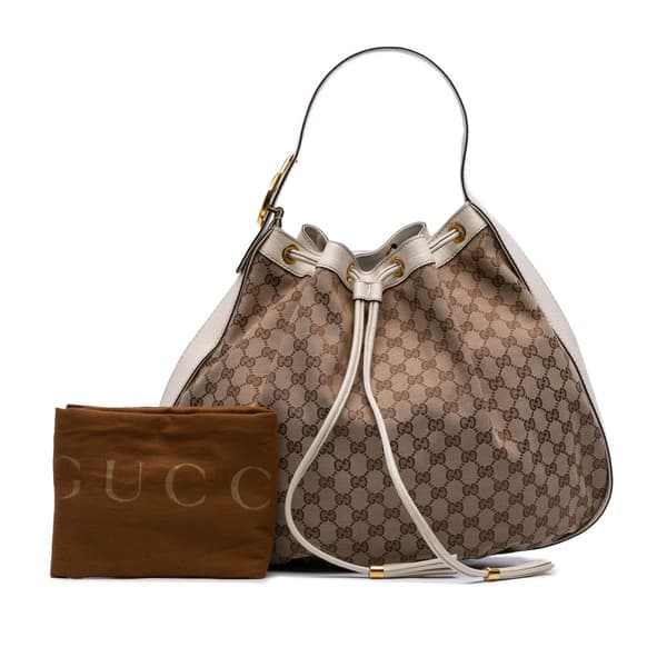Pre-owned Gucci GG Canvas Interlocking Icon Drawstring Hobo Brown