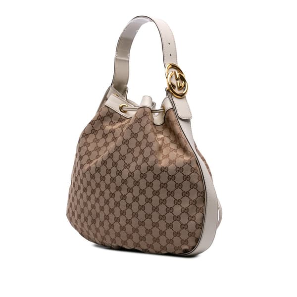 Pre-owned Gucci GG Canvas Interlocking Icon Drawstring Hobo Brown