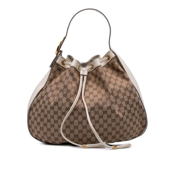 Pre-owned Gucci GG Canvas Interlocking Icon Drawstring Hobo Brown