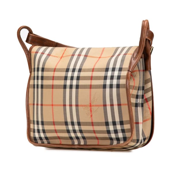 Pre-owned Burberry Haymarket Check Canvas Shoulder Bag Brown