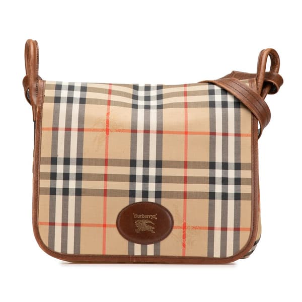 Pre-owned Burberry Haymarket Check Canvas Shoulder Bag Brown