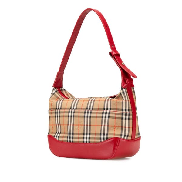 Pre-owned Burberry Haymarket Check Canvas Shoulder Bag Brown