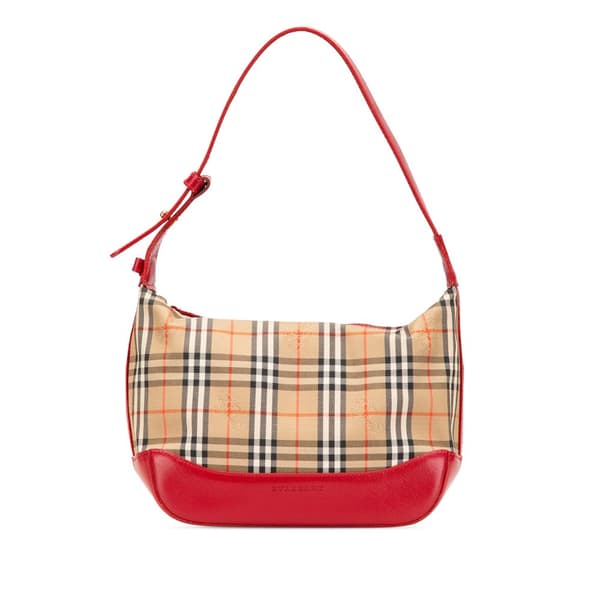 Pre-owned Burberry Haymarket Check Canvas Shoulder Bag Brown