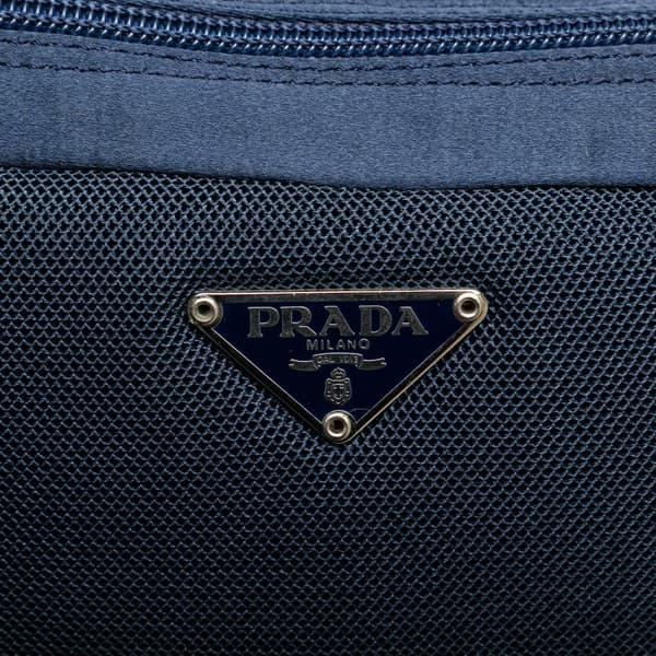 Pre-owned Prada Satin Trimmed Mesh Shoulder Bag Blue