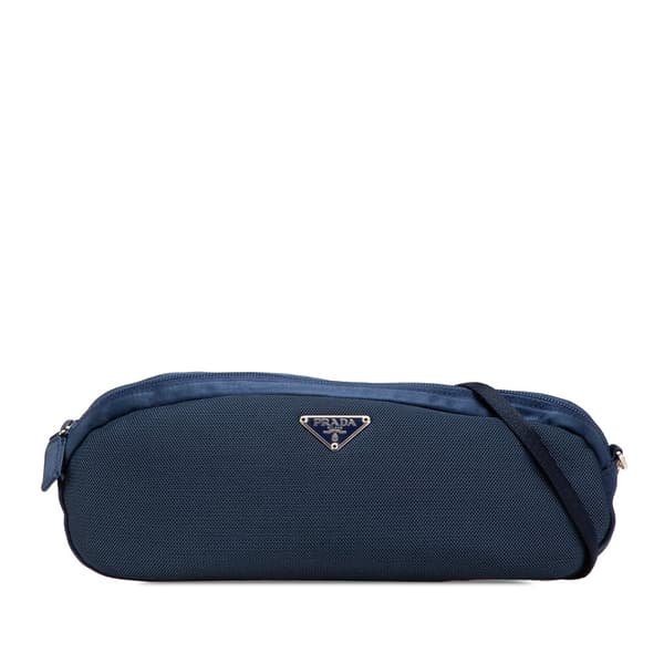 Pre-owned Prada Satin Trimmed Mesh Shoulder Bag Blue