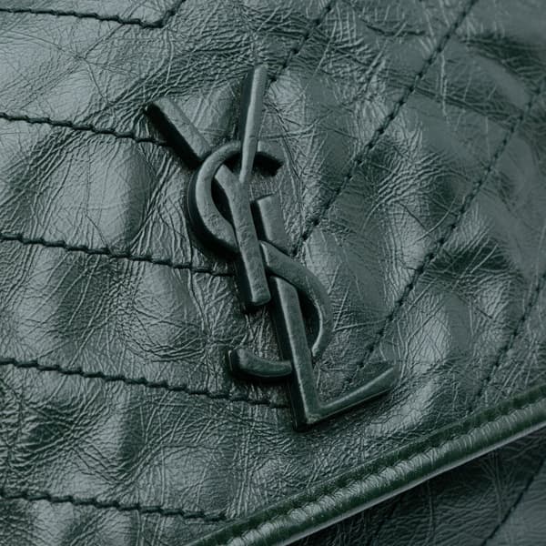 Pre-owned Saint Laurent Medium Crinkled Calfskin Niki Chain Bag Green