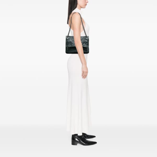 Pre-owned Saint Laurent Medium Crinkled Calfskin Niki Chain Bag Green