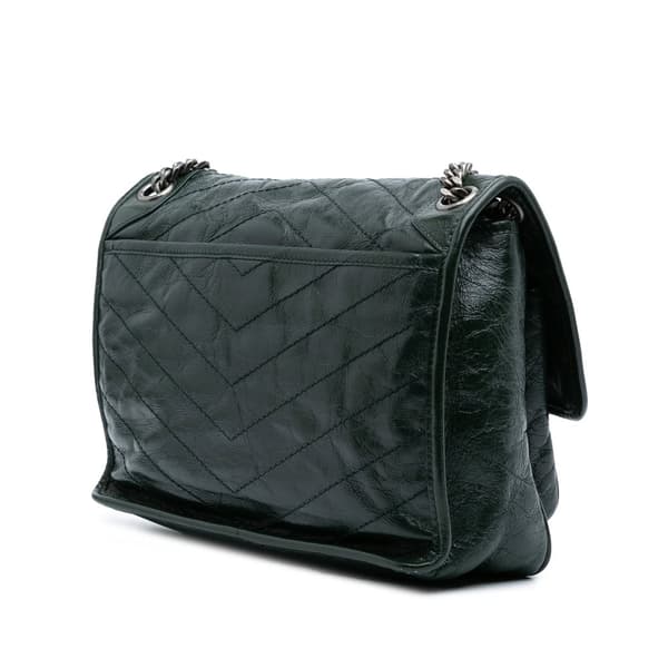 Pre-owned Saint Laurent Medium Crinkled Calfskin Niki Chain Bag Green