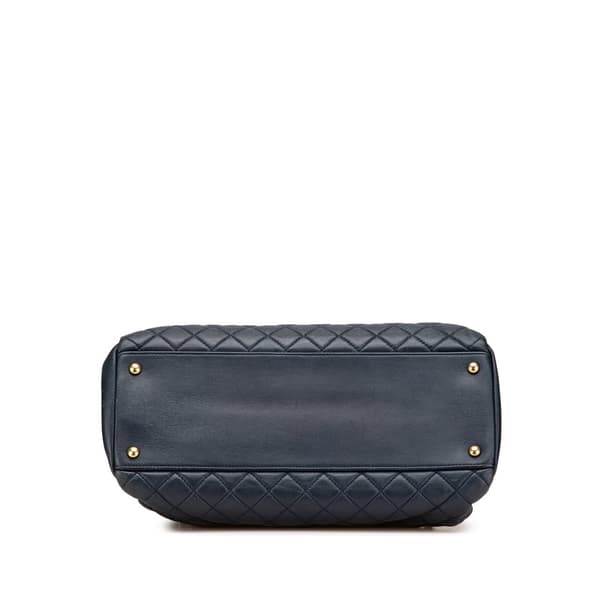 Pre-owned Chanel Large Lambskin Just Mademoiselle Bowler Bag Blue