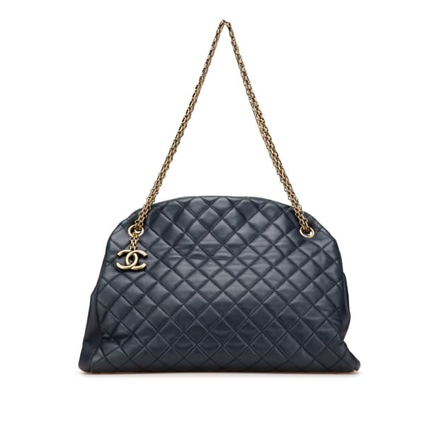 Pre-owned Chanel Large Lambskin Just Mademoiselle Bowler Bag Blue