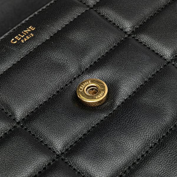 Pre-owned Celine Matelasse Goatskin Monochrome Chain Shoulder Bag Black
