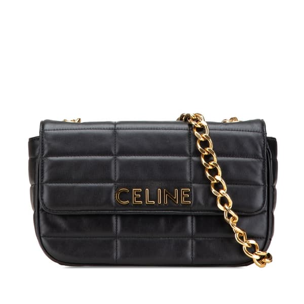 Pre-owned Celine Matelasse Goatskin Monochrome Chain Shoulder Bag Black