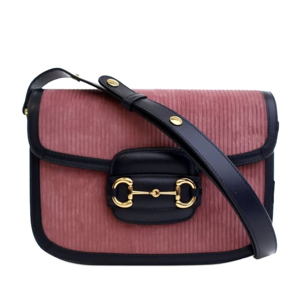 Pre-owned Gucci Small Corduroy Horsebit 1955 Shoulder Bag Pink