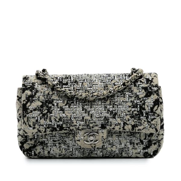 Pre-owned Chanel Medium Classic Wool Herringbone Double Flap White