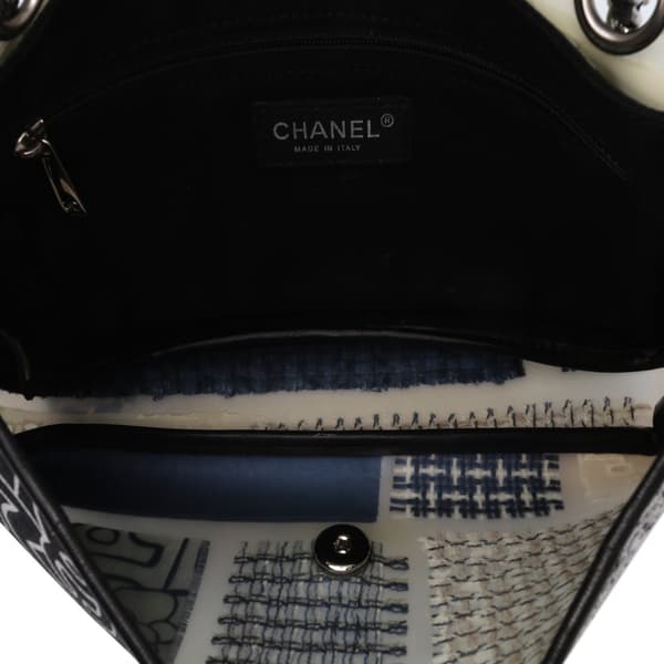 Pre-owned Chanel Medium PVC and Tweed Patchwork Single Flap White