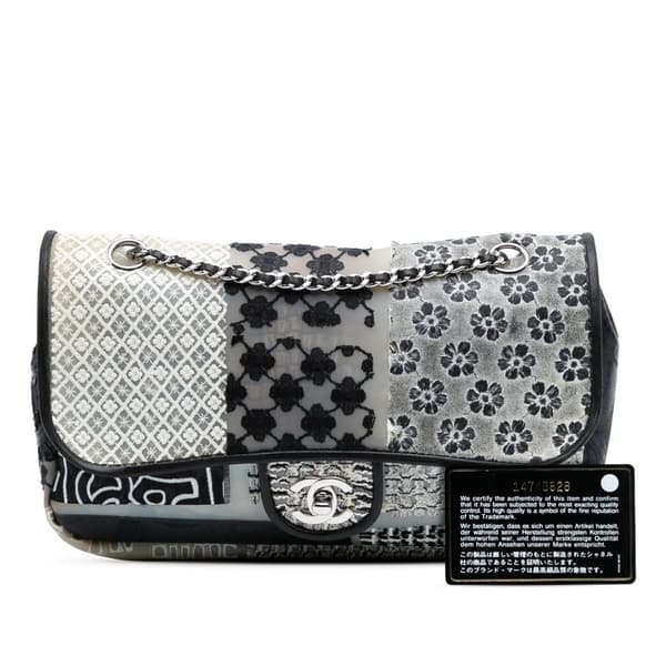 Pre-owned Chanel Medium PVC and Tweed Patchwork Single Flap White
