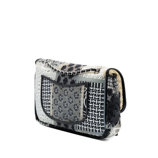 Pre-owned Chanel Medium PVC and Tweed Patchwork Single Flap White