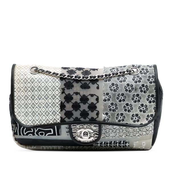 Pre-owned Chanel Medium PVC and Tweed Patchwork Single Flap White
