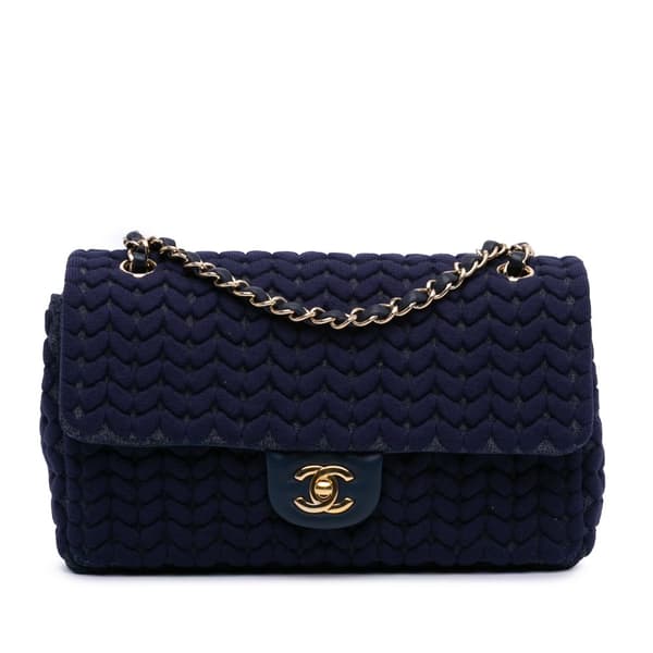 Pre-owned Chanel Medium Woven Jersey Single Flap Blue