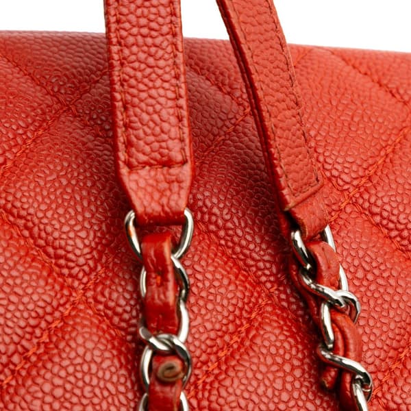 Pre-owned Chanel Medium Quilted Caviar Easy Flap Orange