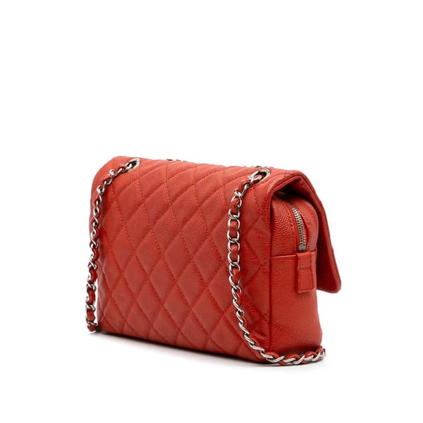 Pre-owned Chanel Medium Quilted Caviar Easy Flap Orange