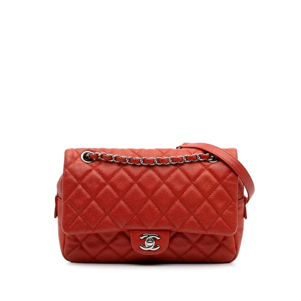 Pre-owned Chanel Medium Quilted Caviar Easy Flap Orange