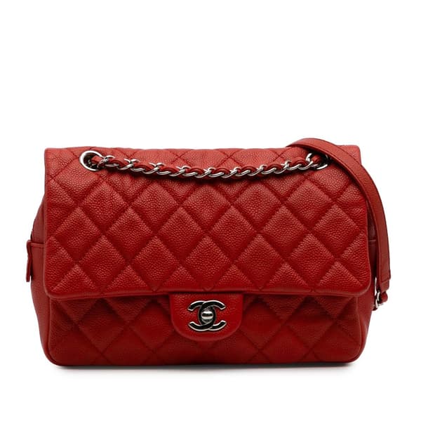Pre-owned Chanel Medium Quilted Caviar Easy Flap Orange