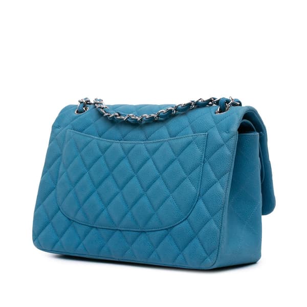 Pre-owned Chanel Jumbo Classic Caviar Double Flap Blue