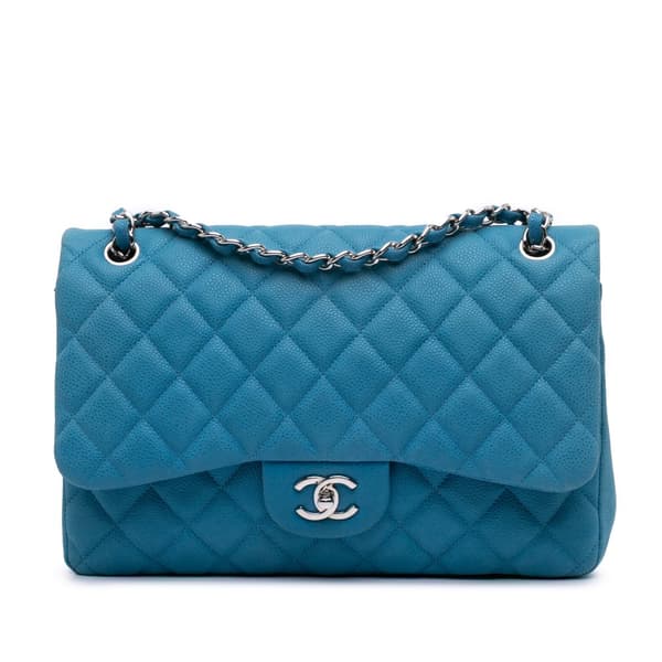 Pre-owned Chanel Jumbo Classic Caviar Double Flap Blue
