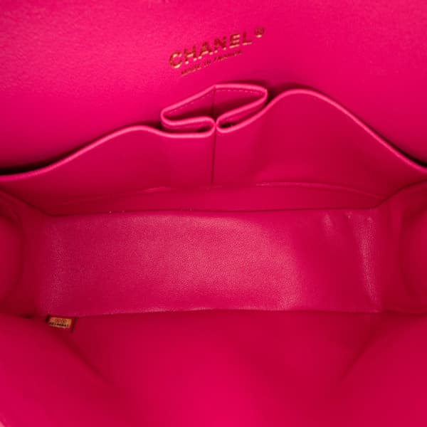 Pre-owned Chanel Medium Classic Lambskin Double Flap Pink