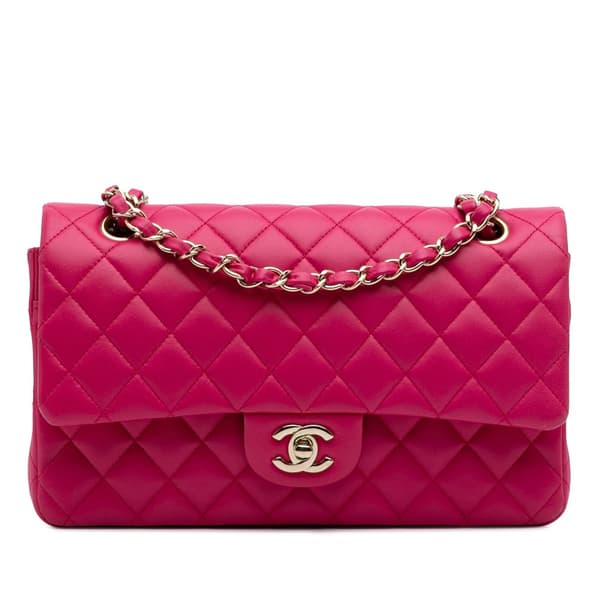 Pre-owned Chanel Medium Classic Lambskin Double Flap Pink