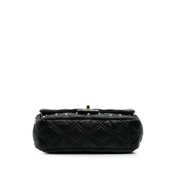 Pre-owned Chanel Medium Quilted Lambskin Pearl Studs Flap Black