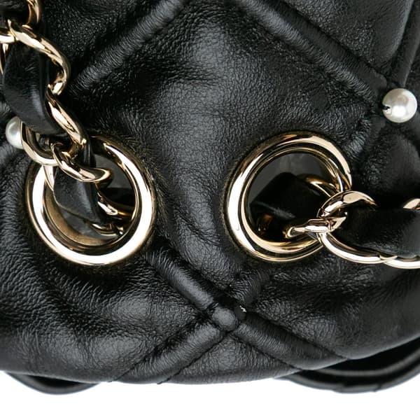 Pre-owned Chanel Medium Quilted Lambskin Pearl Studs Flap Black