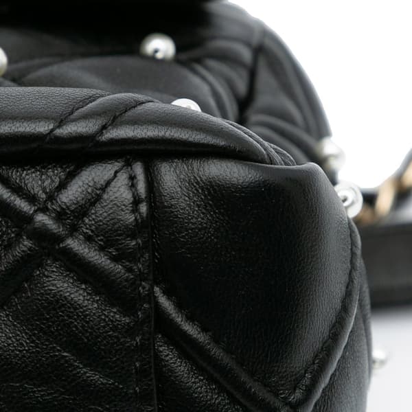 Pre-owned Chanel Medium Quilted Lambskin Pearl Studs Flap Black