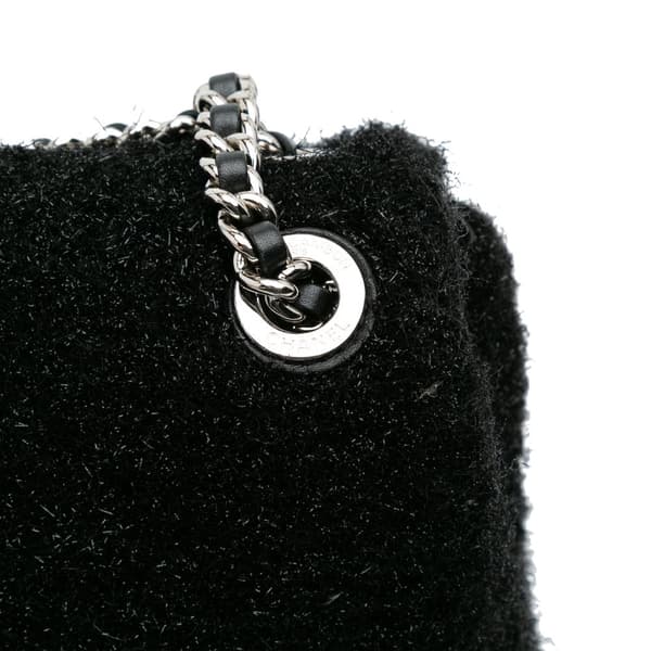 Pre-owned Chanel Medium Quilted Metallic Knit Pluto Glitter Flap Black