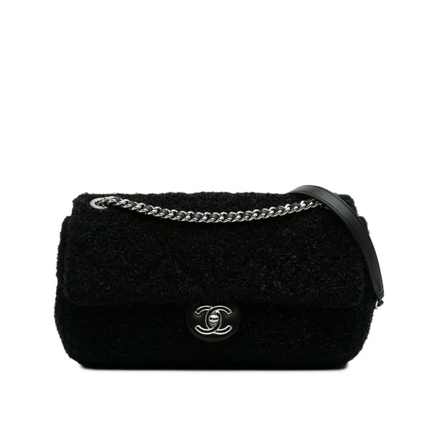 Pre-owned Chanel Medium Quilted Metallic Knit Pluto Glitter Flap Black