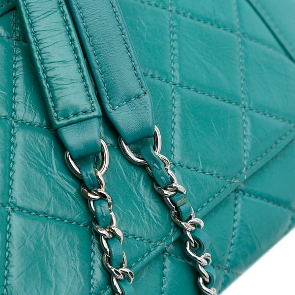 Pre-owned Chanel Crumpled Calfskin Bi Quilted Vintage Full Flap Blue