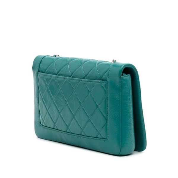 Pre-owned Chanel Crumpled Calfskin Bi Quilted Vintage Full Flap Blue
