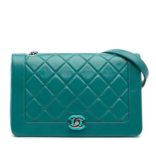 Pre-owned Chanel Crumpled Calfskin Bi Quilted Vintage Full Flap Blue