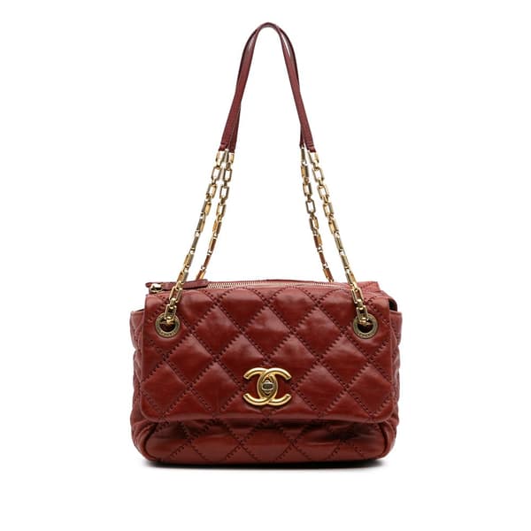 Pre-owned Chanel CC Quilted Calfskin Ultimate Stitch Retro Chain Flap Red