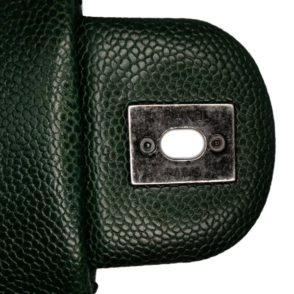 Pre-owned Chanel Medium Quilted Iridescent Caviar Easy Flap Green