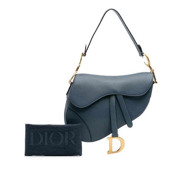 Pre-owned Dior Goatskin Saddle Bag Blue