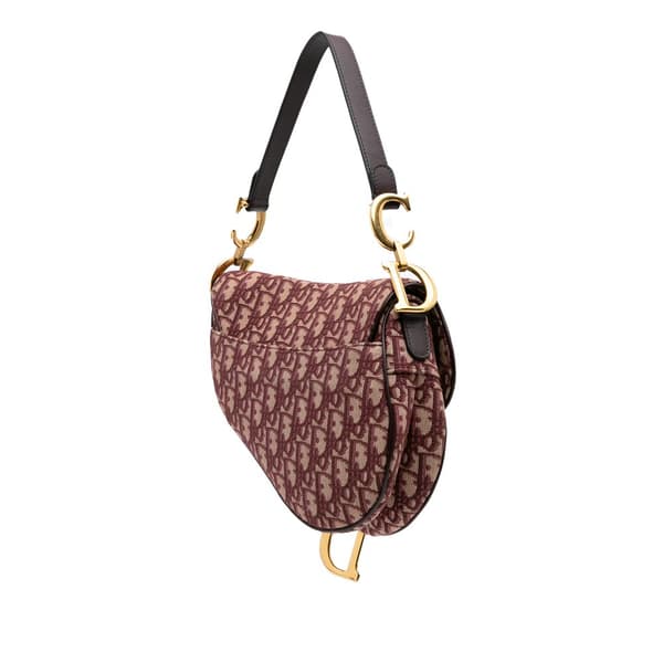 Pre-owned Dior Oblique Canvas Saddle Bag Red