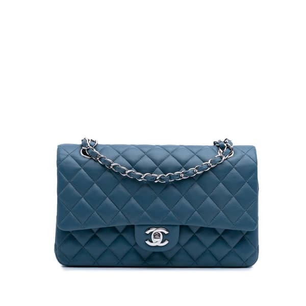 Pre-owned Chanel Medium Classic Lambskin Double Flap Blue