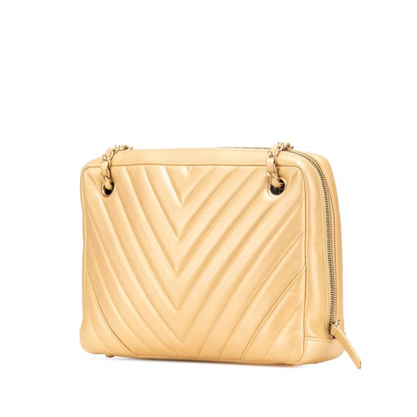Pre-owned Chanel CC Chevron Lambskin Camera Shoulder Bag Gold