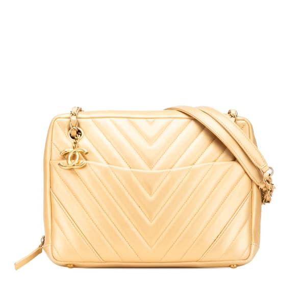 Pre-owned Chanel CC Chevron Lambskin Camera Shoulder Bag Gold