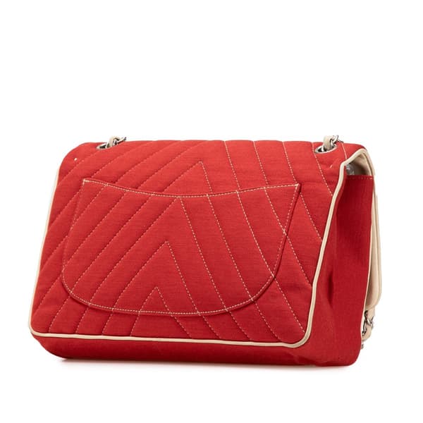 Pre-owned Chanel Jumbo Chevron Jersey Leo Lion Flap Red