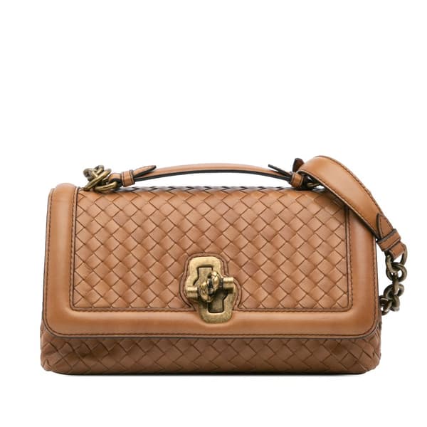 Pre-owned Bottega Veneta Nappa Intrecciato Olimpia Knot Shoulder Bag Brown