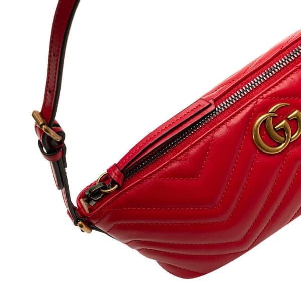 Pre-owned Gucci GG Marmont Matelasse Leather Shoulder Bag Red